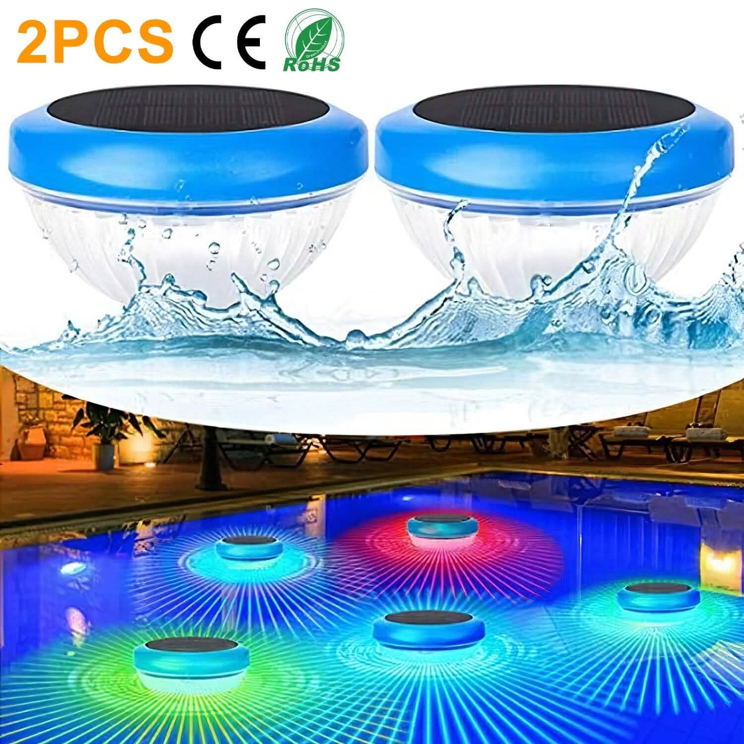 2-Piece: Solar Powered LED Pool Light Gradient Multicolor Changing Outdoor Lighting - DailySale