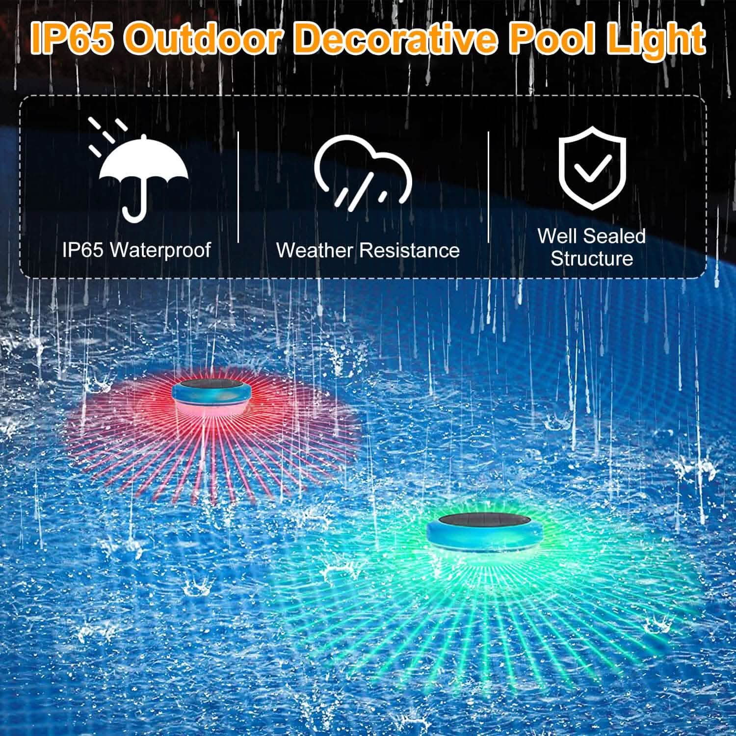 2-Piece: Solar Powered LED Pool Light Gradient Multicolor Changing Outdoor Lighting - DailySale