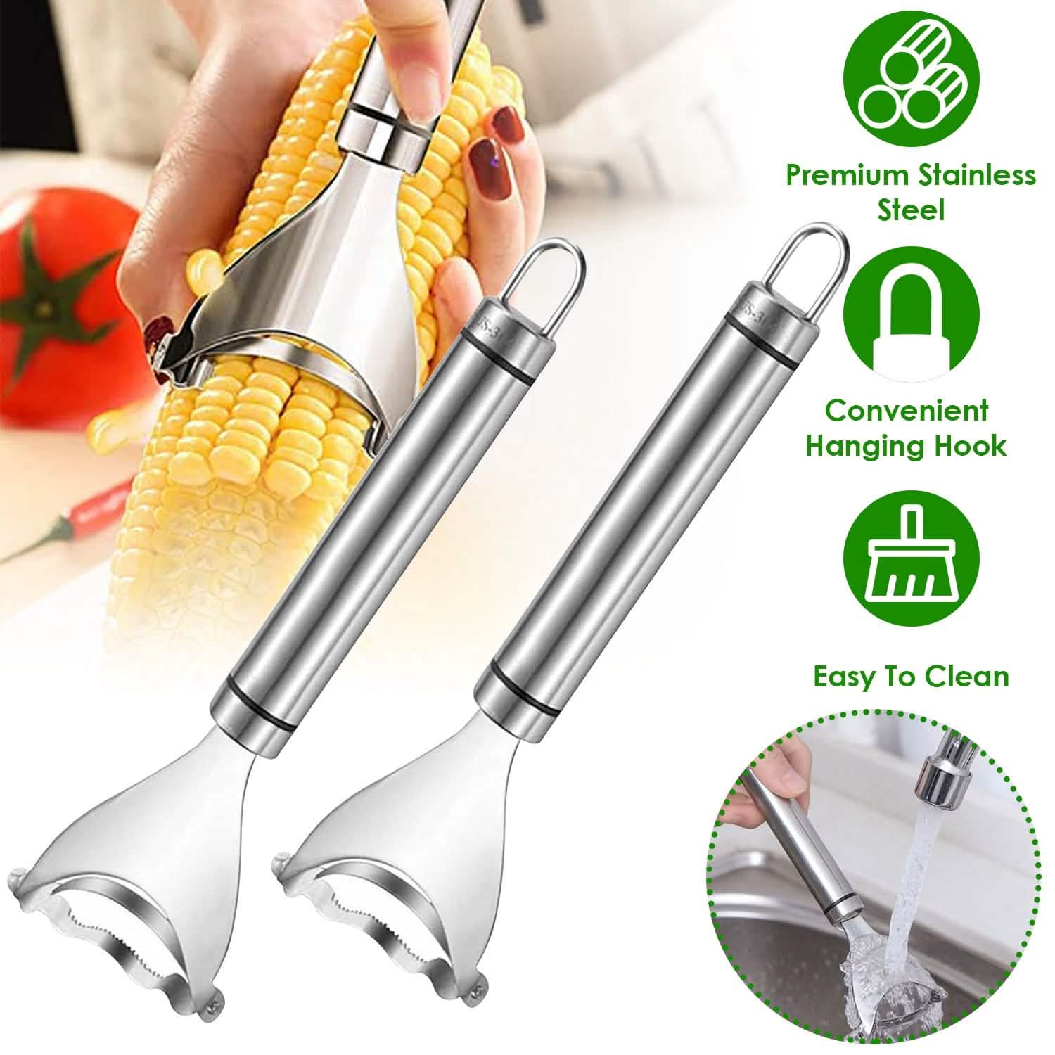 2-Piece: Stainless Steel Corn Cob Peelers Kitchen Tools & Gadgets - DailySale