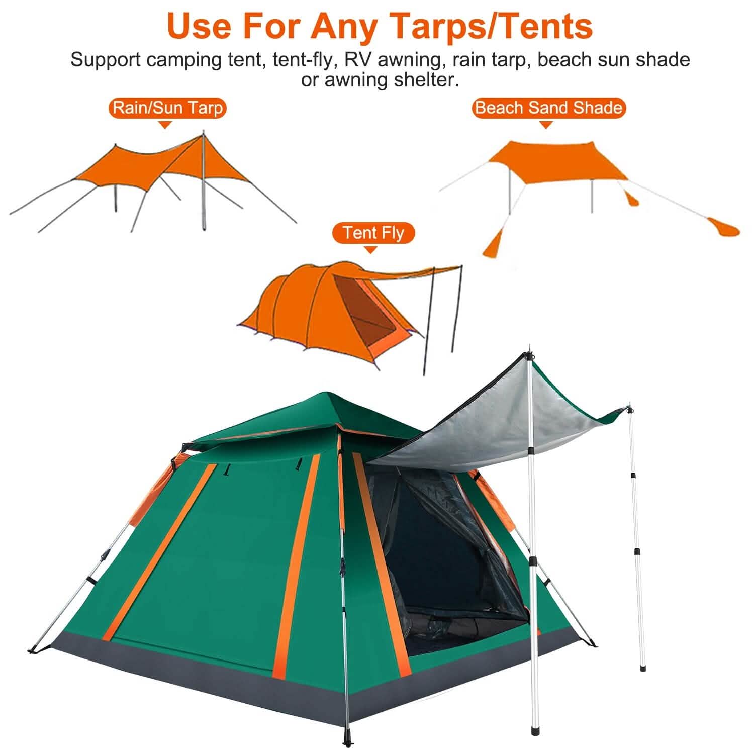 2-Piece: Telescoping Tarp Poles Portable Aluminum Awning Poles Sports & Outdoors - DailySale
