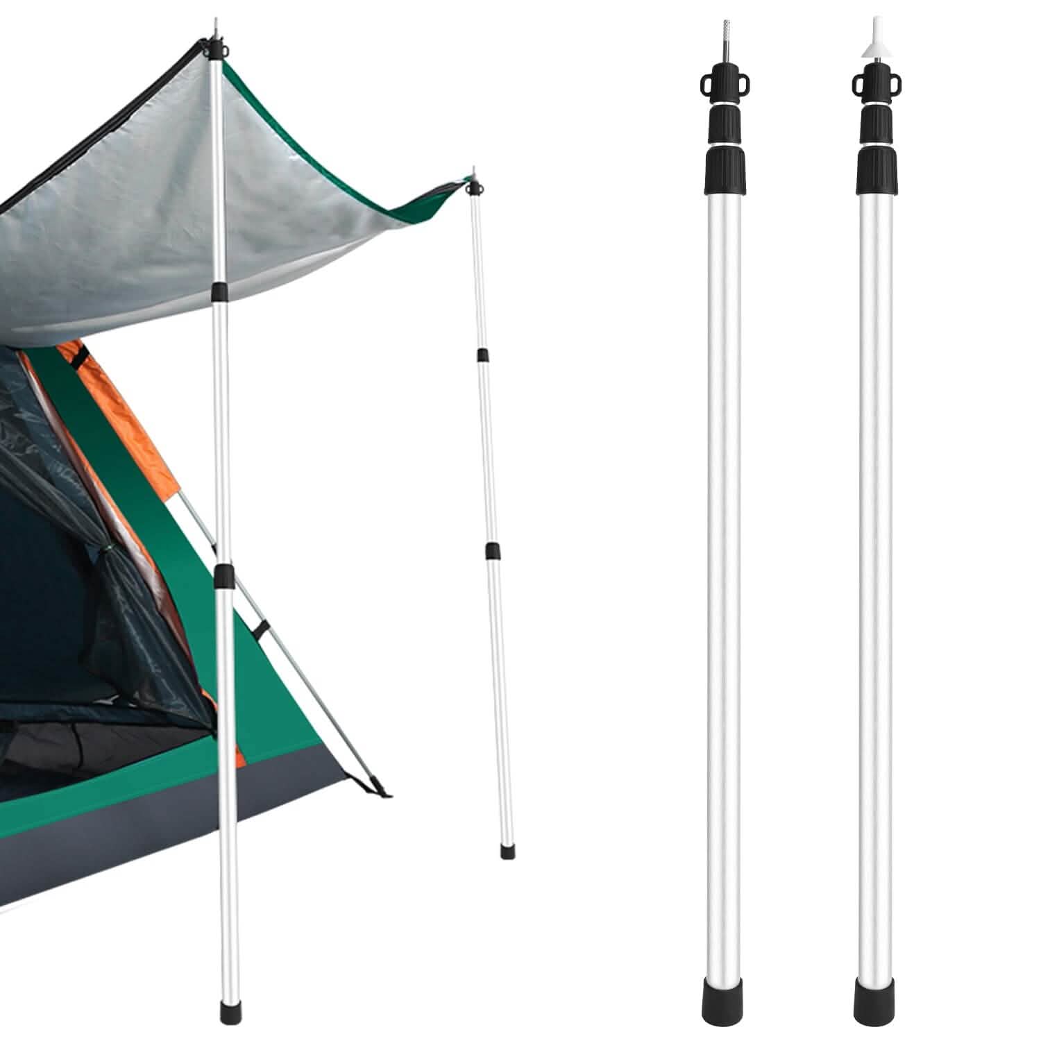 2-Piece: Telescoping Tarp Poles Portable Aluminum Awning Poles Sports & Outdoors - DailySale