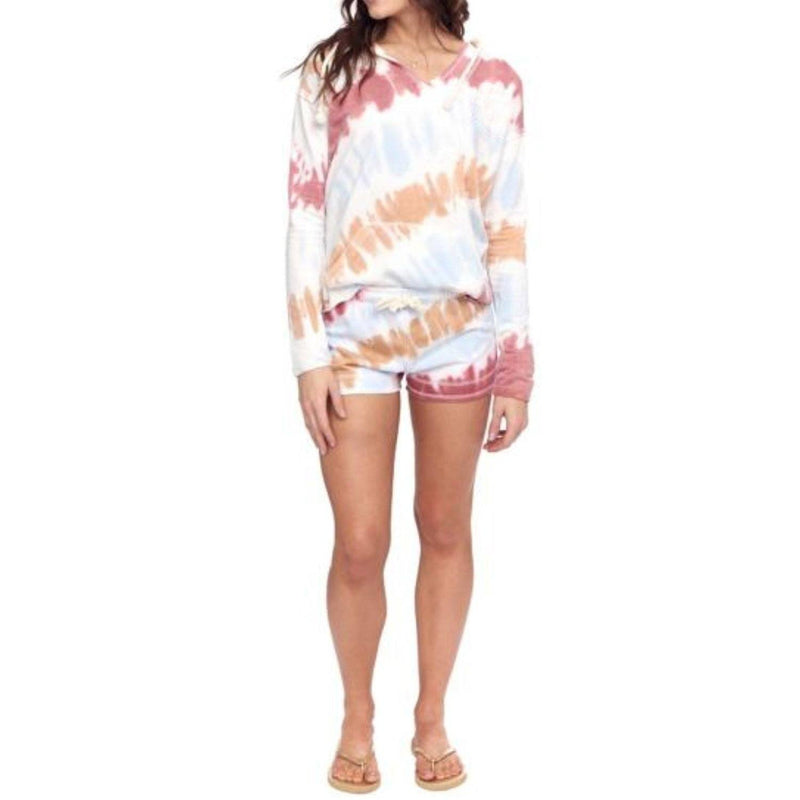 2-Piece: Tie-Dye Hoodie and Shorts Lounge Sets Women's Clothing Rose Mauve S - DailySale