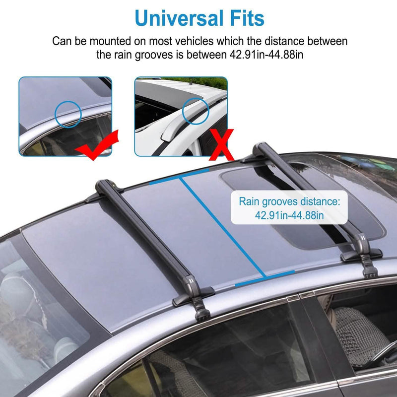Correct and incorrect mounting of a 2-Piece Universal 110CM/43-Inch Car Roof Rack Cross Bar on a car rooftop