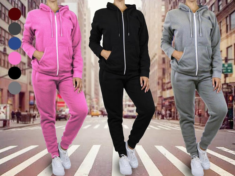 2-Piece: Women's Fleece-Lined Hoodie and Joggers Set in 3 colors