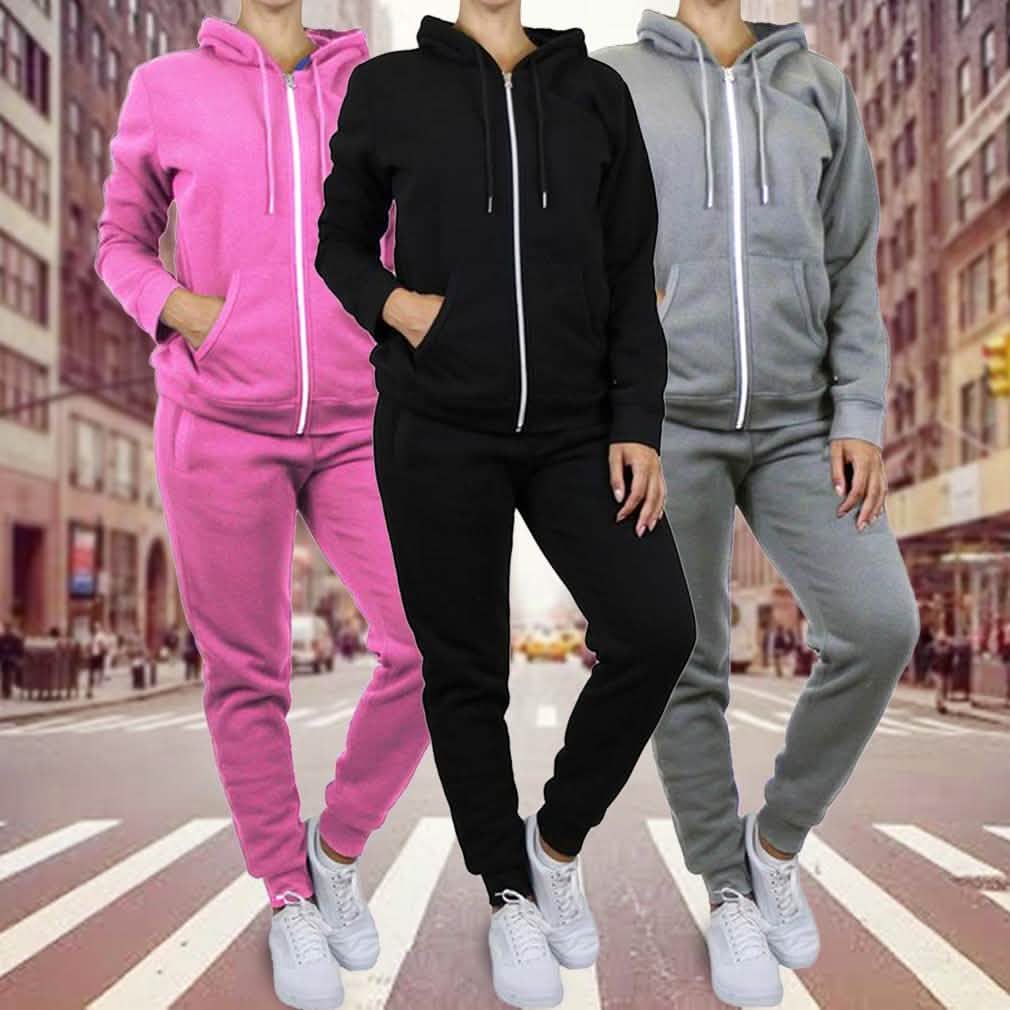 2-Piece: Women's Fleece-Lined Hoodie and Joggers Set in 3 colors