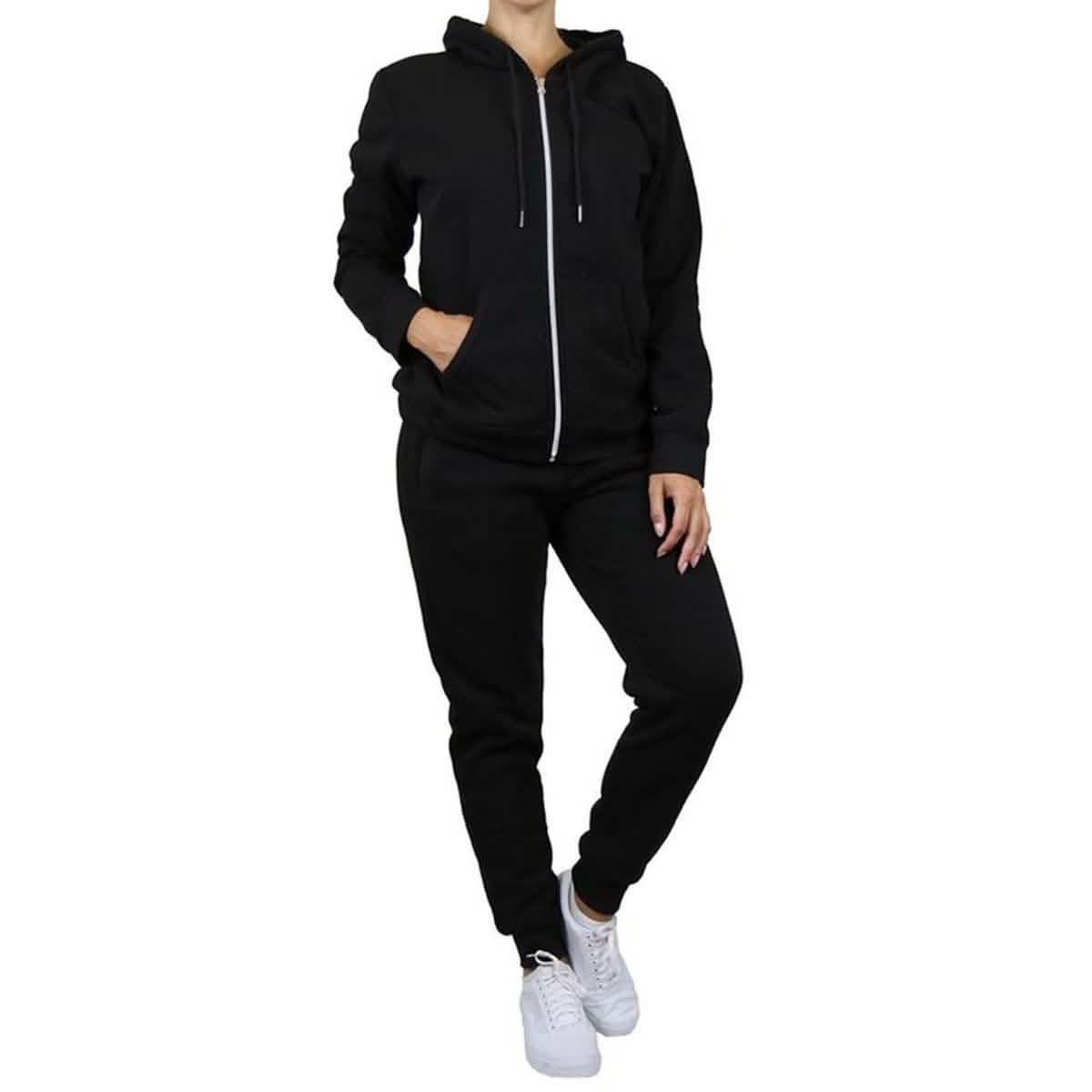 2-Piece: Women's Fleece-Lined Hoodie and Joggers Set in black