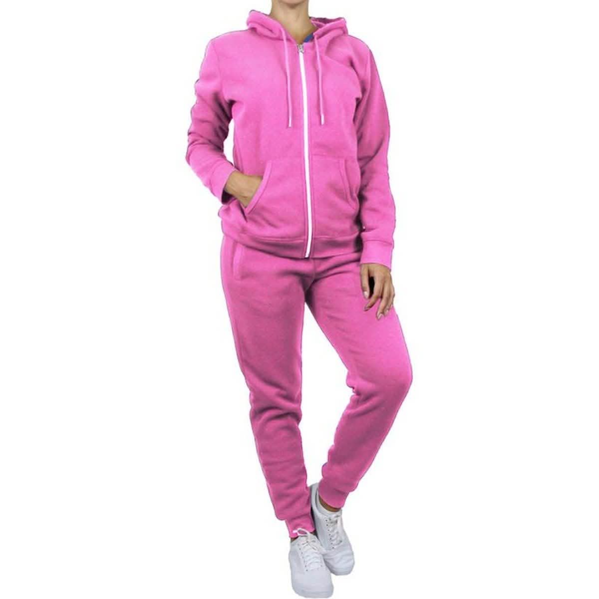 2-Piece: Women's Fleece-Lined Hoodie and Joggers Set Women's Apparel M Pink - DailySale