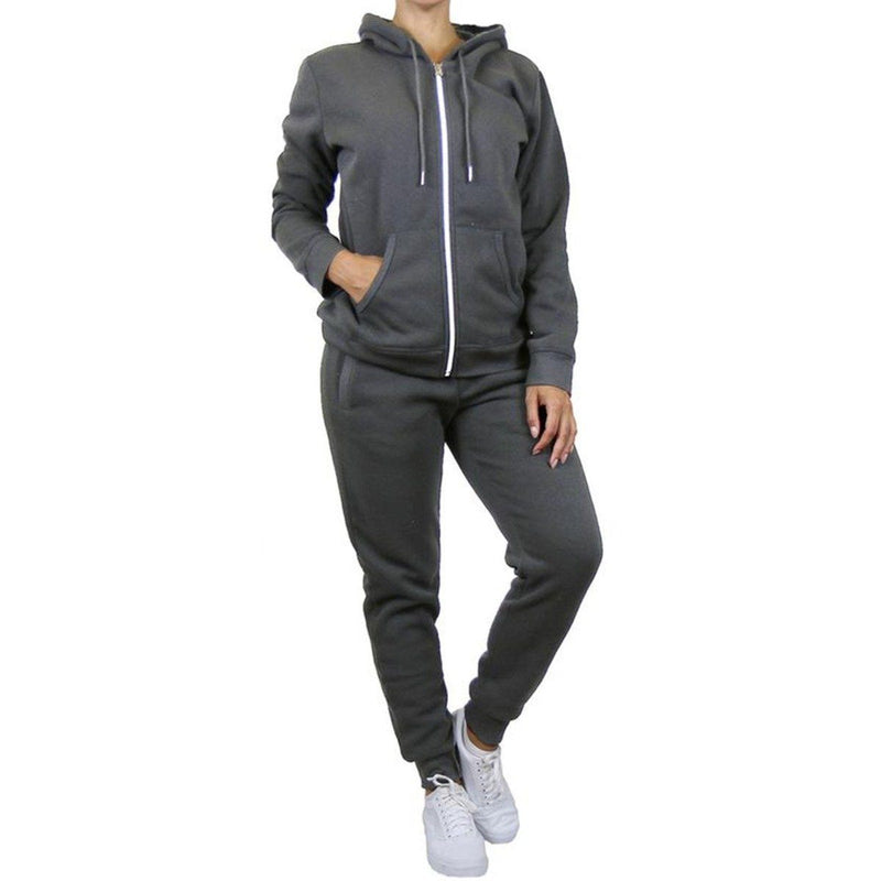2-Piece: Women's Fleece-Lined Hoodie and Joggers Set in charcoal