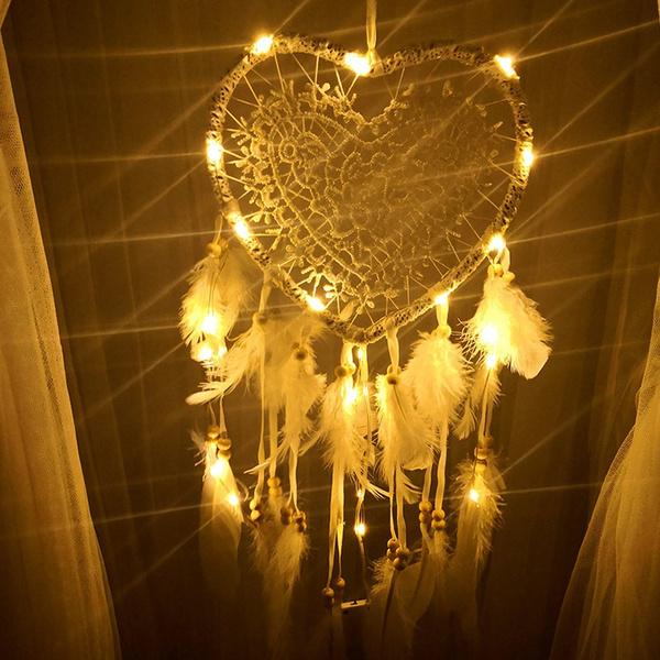 2-Pieces: Romantic LED Dream Catcher with Feather Dreamcatcher Night Light Furniture & Decor - DailySale