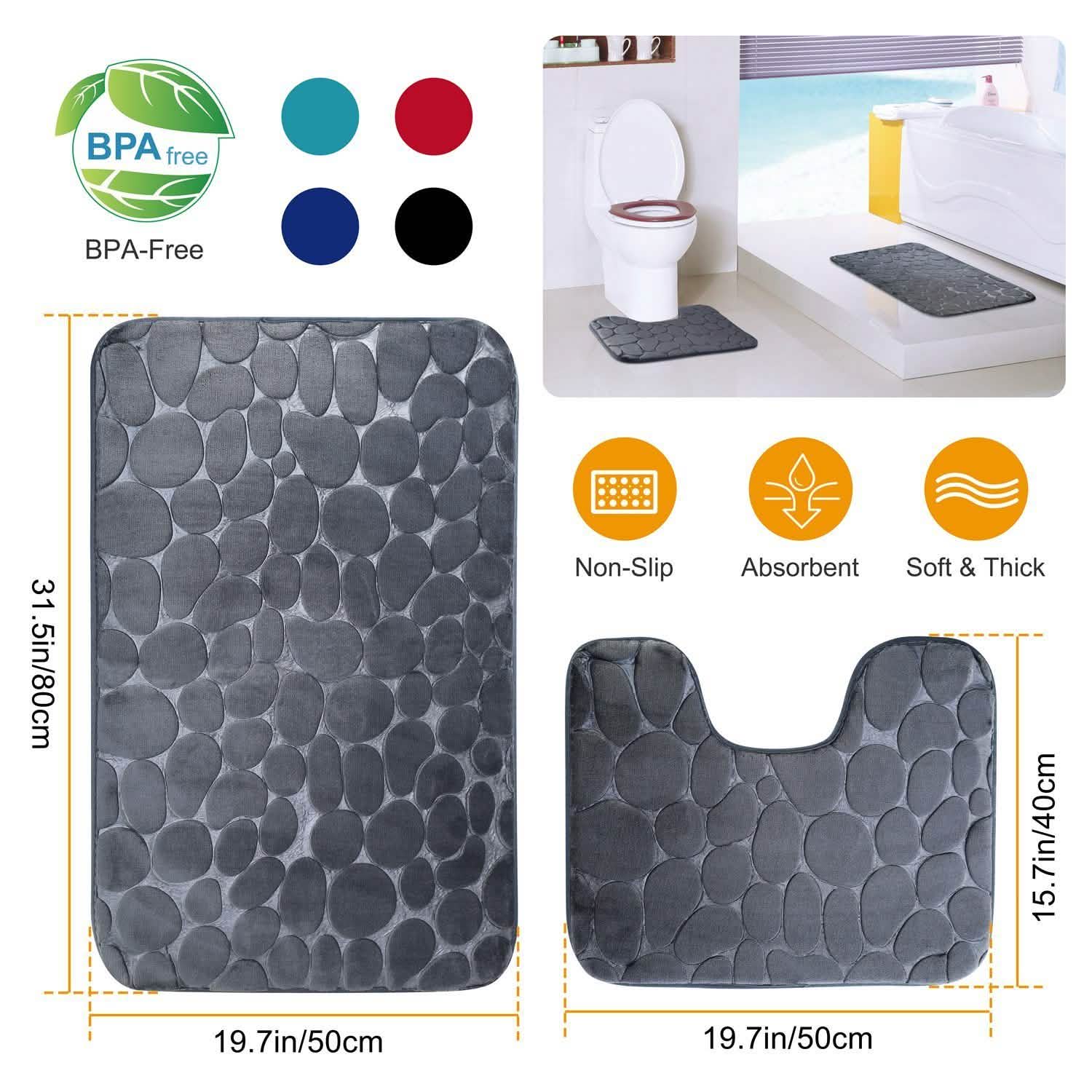2-Pieces Set: Bathroom Rugs Luxury Flannel Non-Slip Bath - DailySale