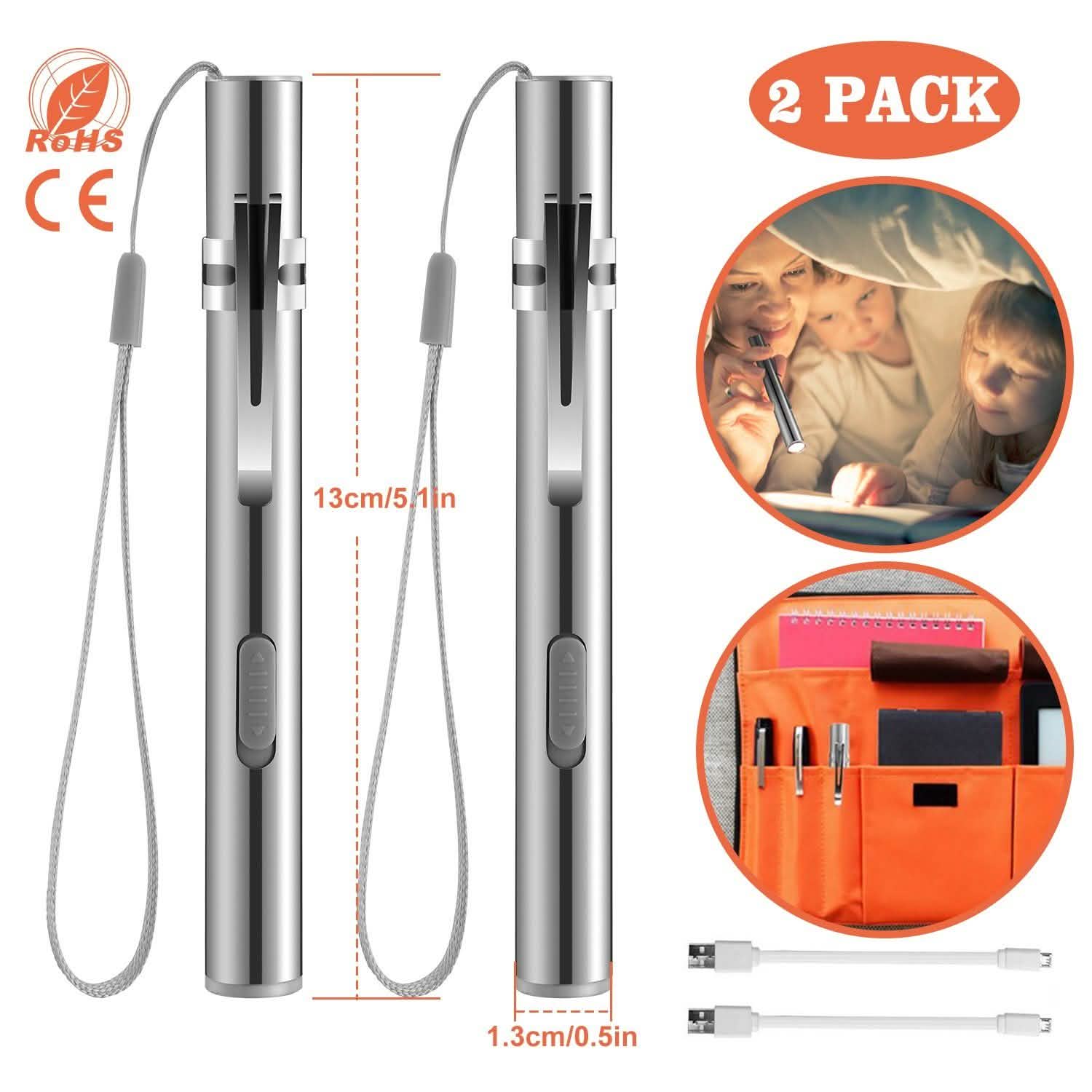 2-Pieces: Stainless Steel Flashlight Repair Water Resistant for Medical Students Sports & Outdoors - DailySale
