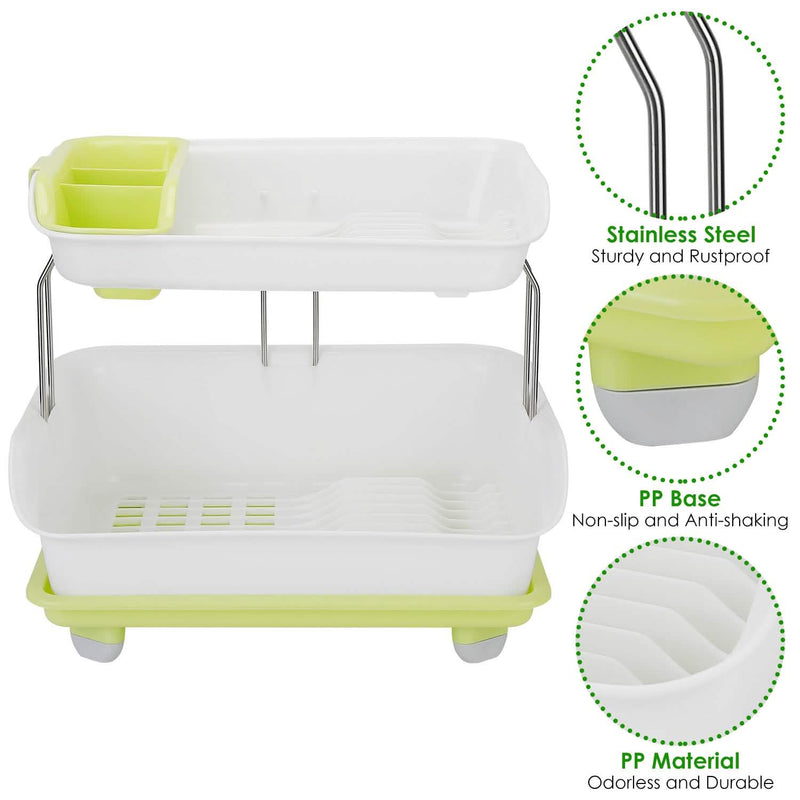 2-Tier Dish Drying Rack Cutlery Drainer Kitchen Storage - DailySale
