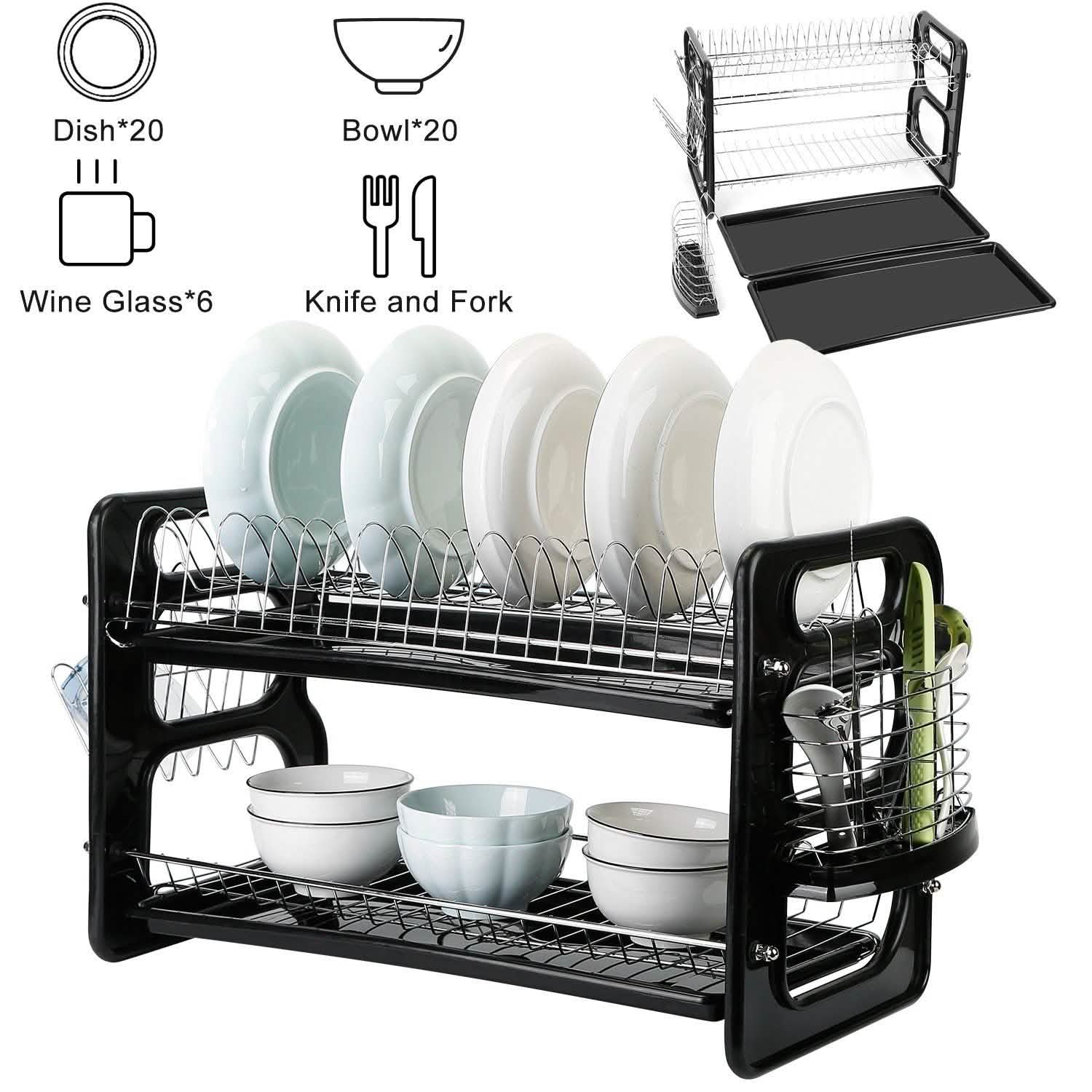 2-Tier Dish Drying Rack Drainboard Set Kitchen & Dining - DailySale