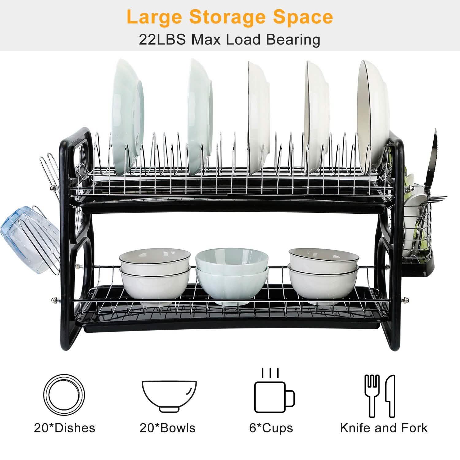 2-Tier Dish Drying Rack Drainboard Set Kitchen & Dining - DailySale
