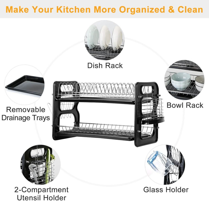 2-Tier Dish Drying Rack Drainboard Set Kitchen & Dining - DailySale