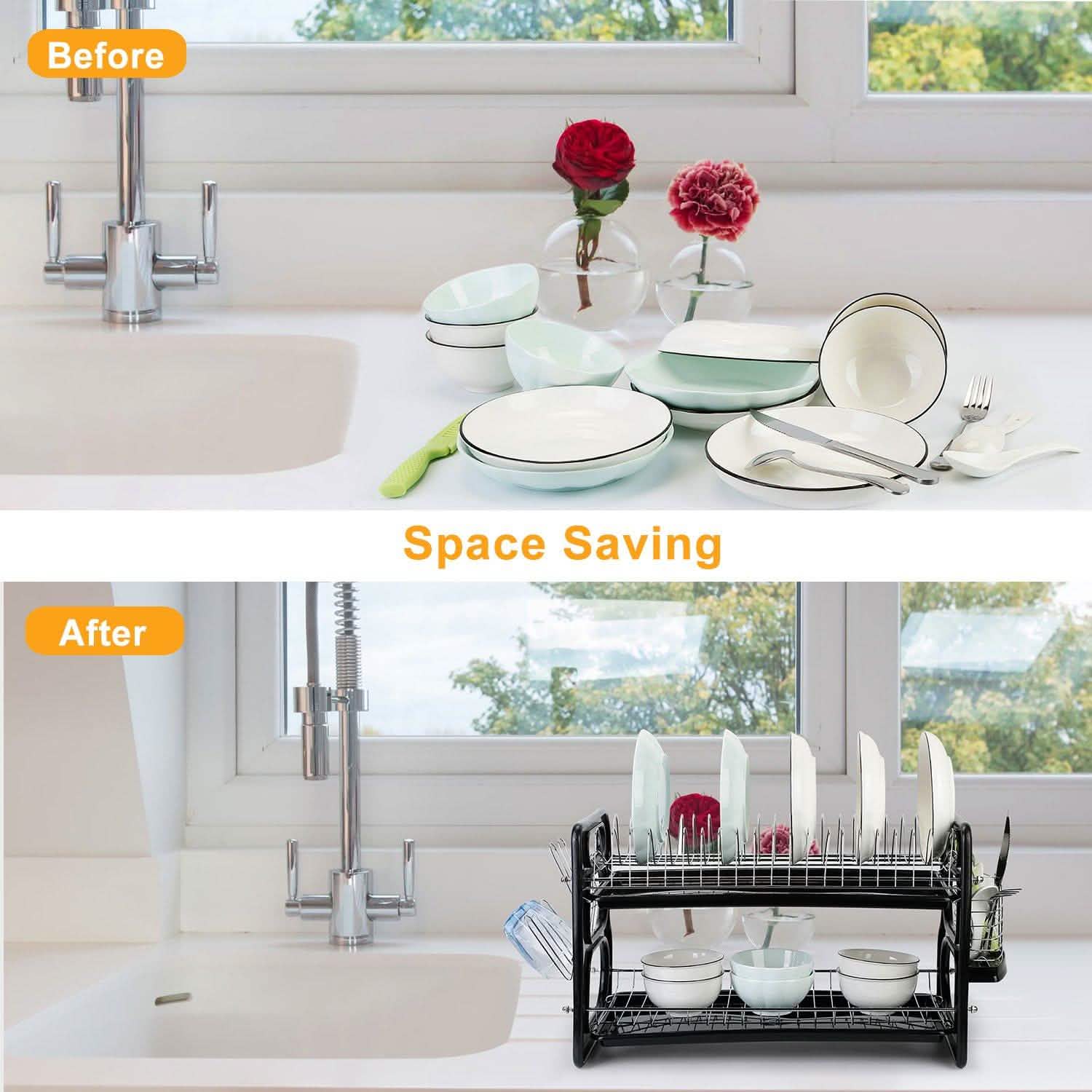 2-Tier Dish Drying Rack Drainboard Set Kitchen & Dining - DailySale