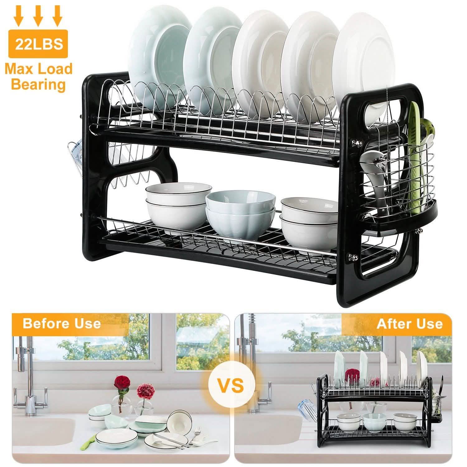 2-Tier Dish Drying Rack Drainboard Set Kitchen & Dining - DailySale