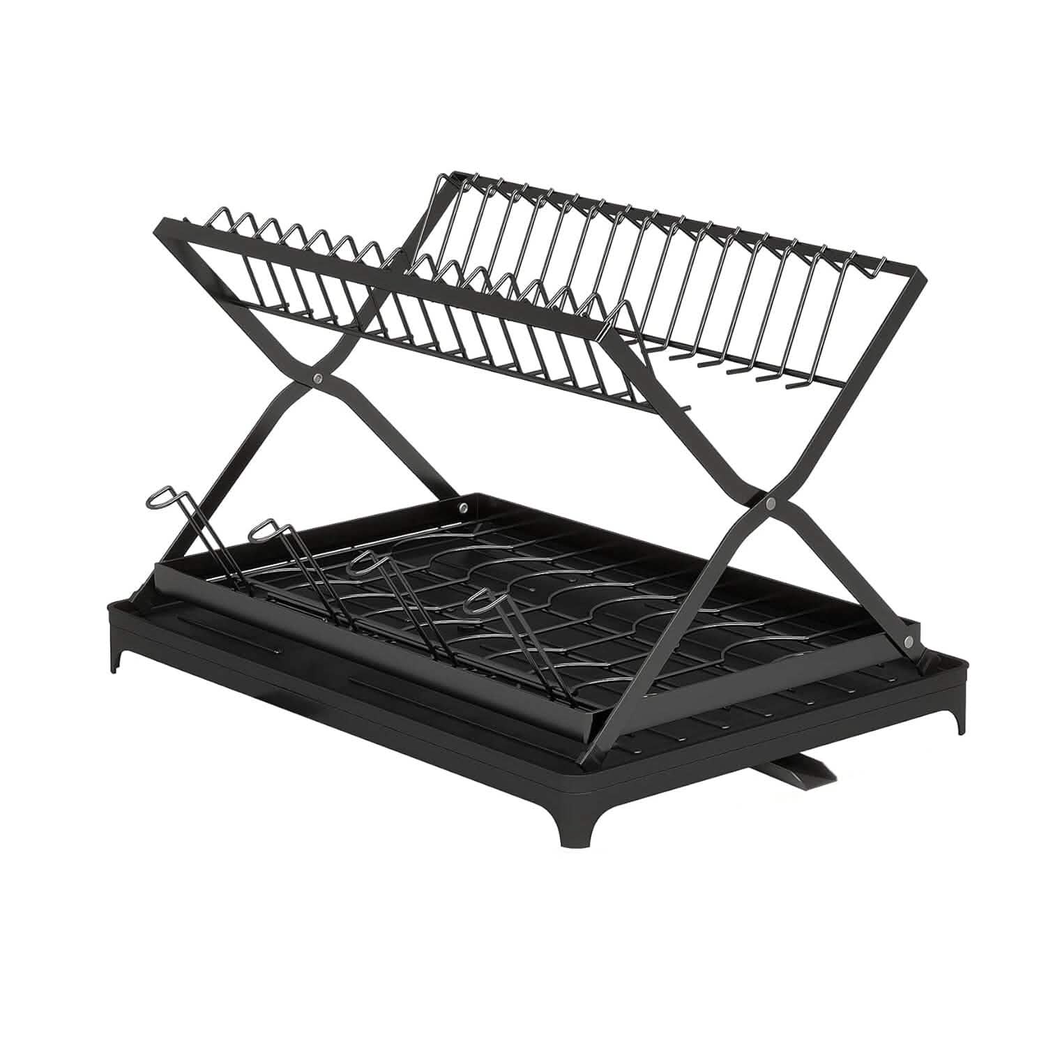 2-Tier Dish Drying Rack with Cup Holder and Drainboard Kitchen Storage - DailySale
