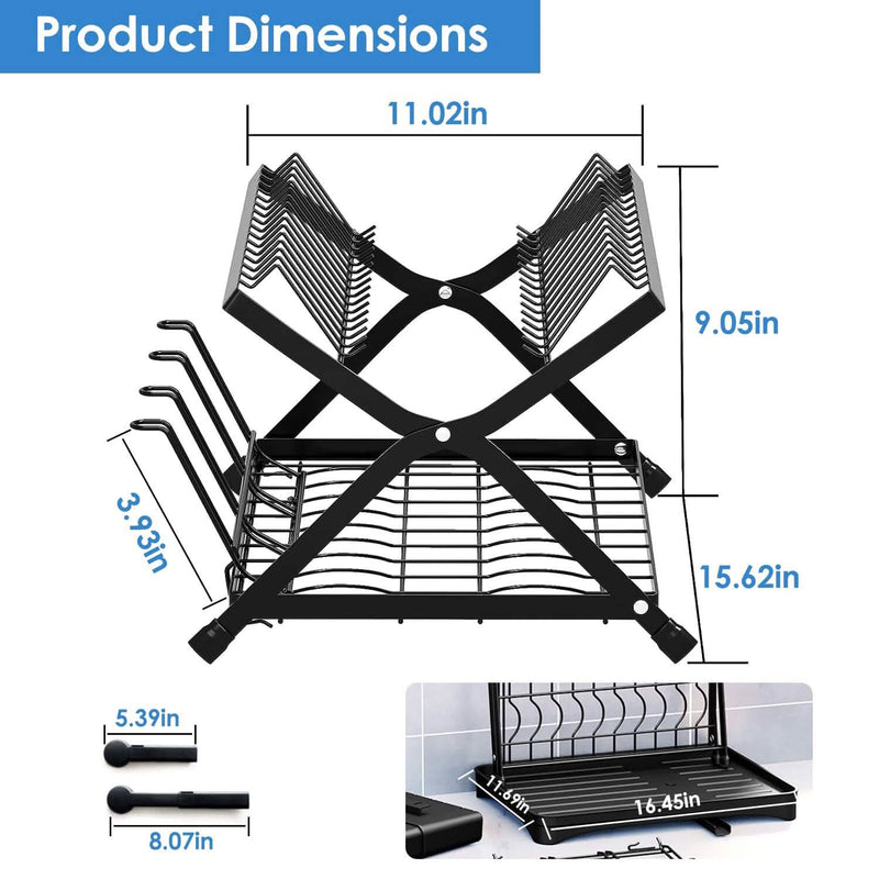 2-Tier Dish Drying Rack with Cup Holder and Drainboard Kitchen Storage - DailySale
