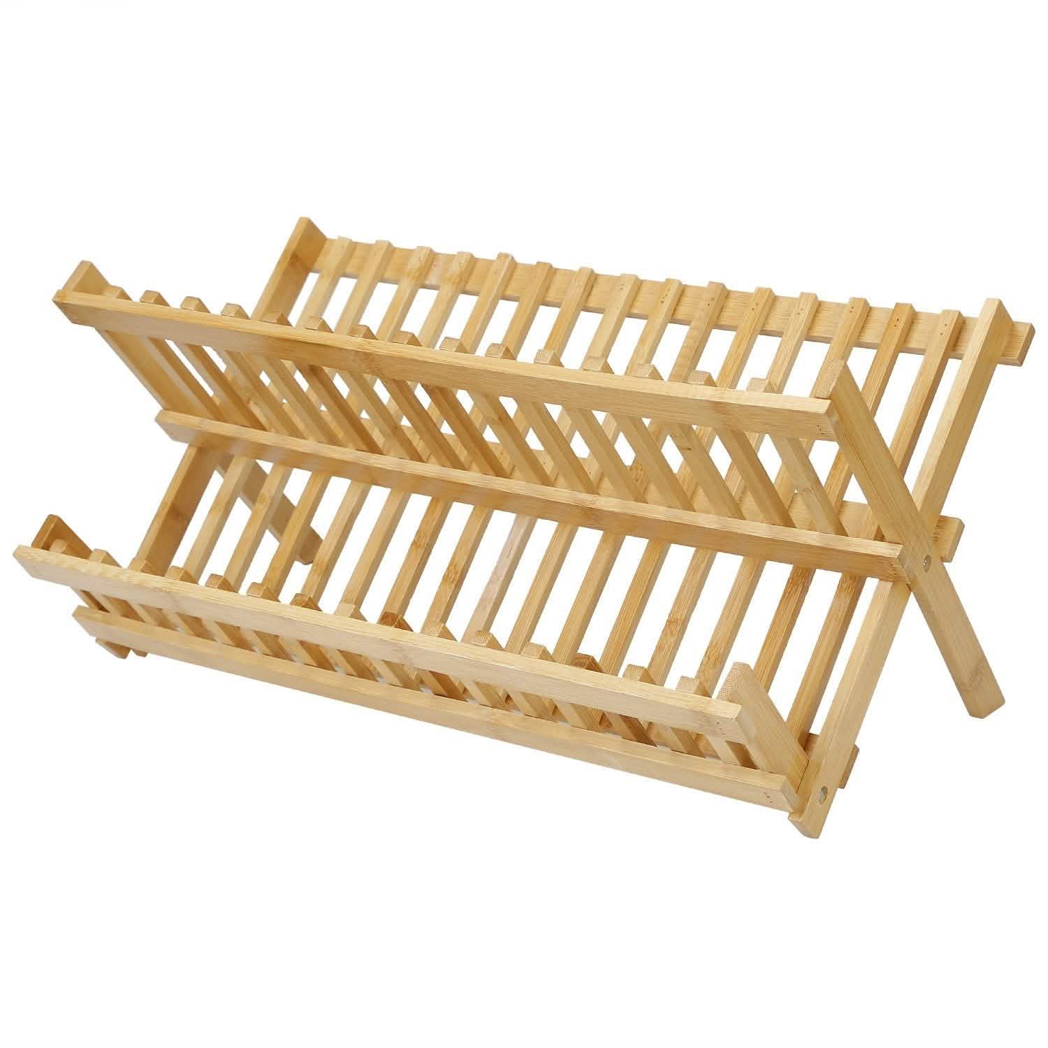 2-Tier Foldable Bamboo Dish Drying Rack Kitchen & Dining - DailySale