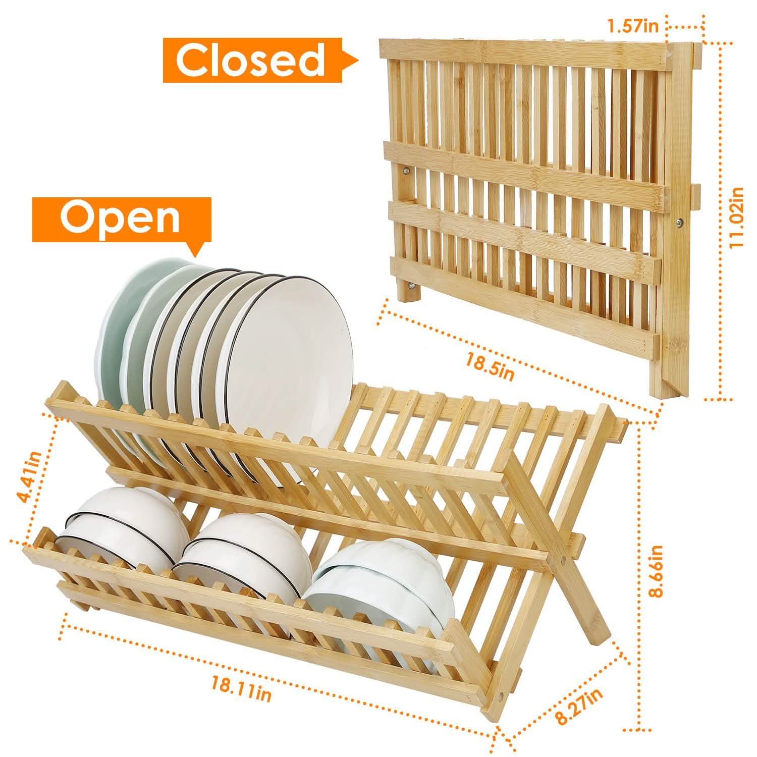 2-Tier Foldable Bamboo Dish Drying Rack Kitchen & Dining - DailySale
