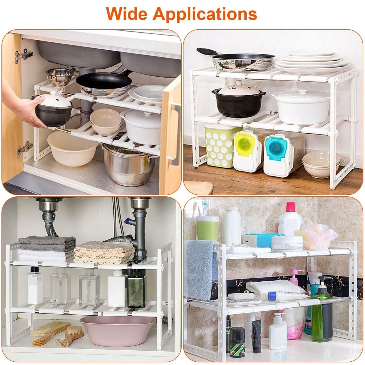 2-Tier Under Sink Organizer Retractable Space Saving Storage Kitchen Storage - DailySale