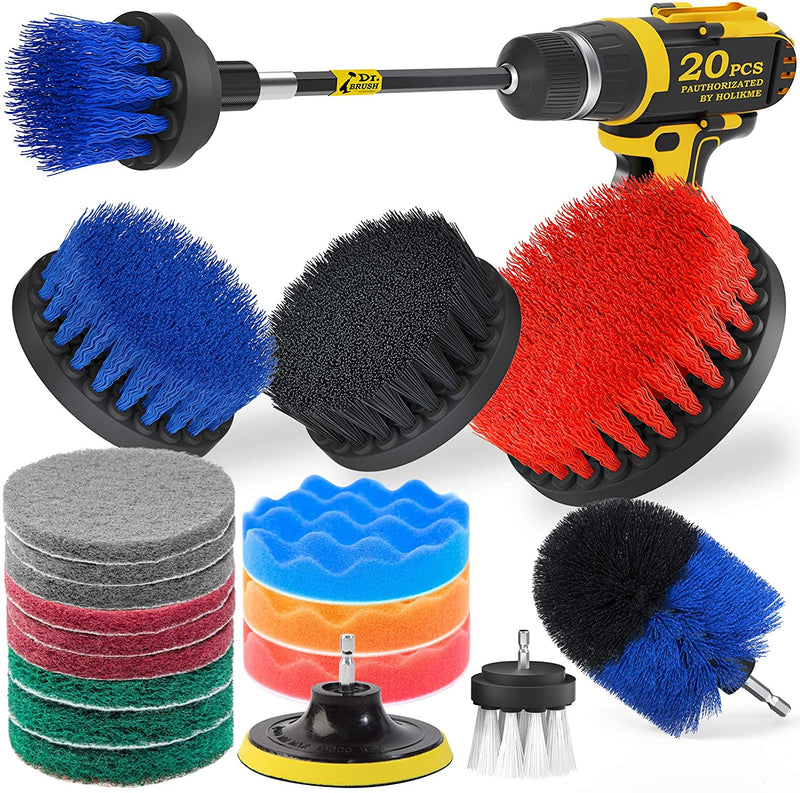 20-Pack Holikme Drill Brush Attachment Set in blue, shown laid out on a table
