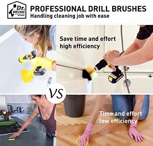 Four quadrants showing different cleaning uses for the 20-Pack Holikme Drill Brush Attachment Set