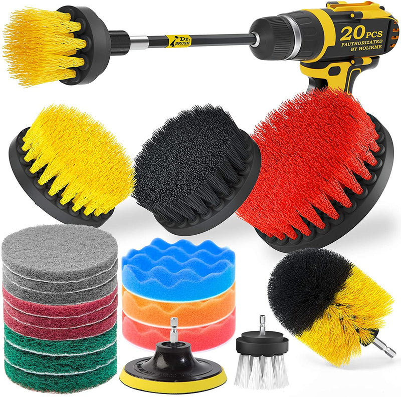 20-Pack Holikme Drill Brush Attachment Set in yellow, shown laid out on a table