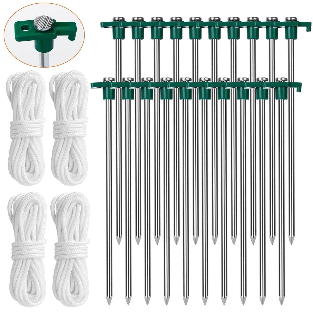 20-Piece: 9.8-Inch Tent Pegs Ropes Set Sports & Outdoors - DailySale