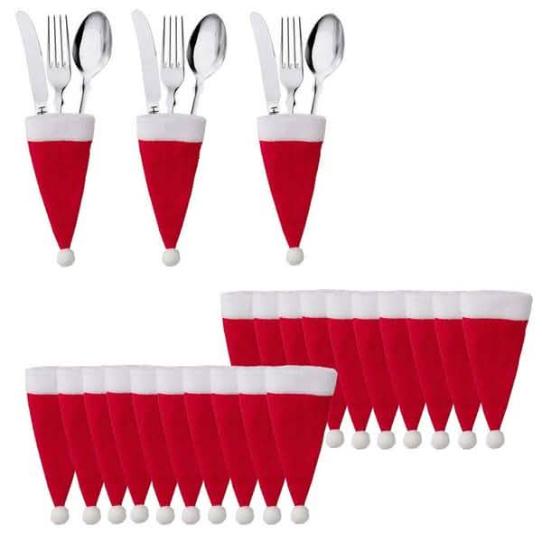 20-Piece: Christmas Santa Hat Silverware Storage Bag Holiday Decor & Apparel - DailySale