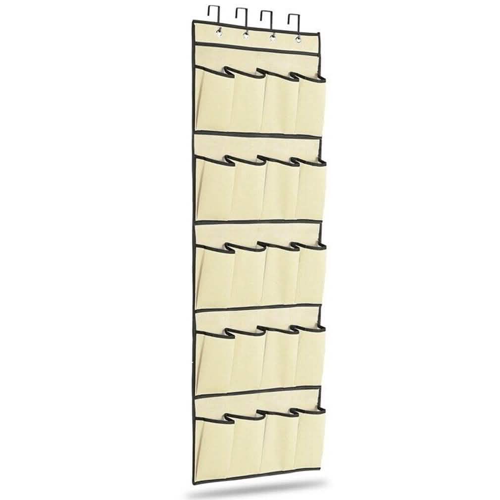20 Pocket: Over the Door Shoe Rack Organizer Home Essentials Beige - DailySale