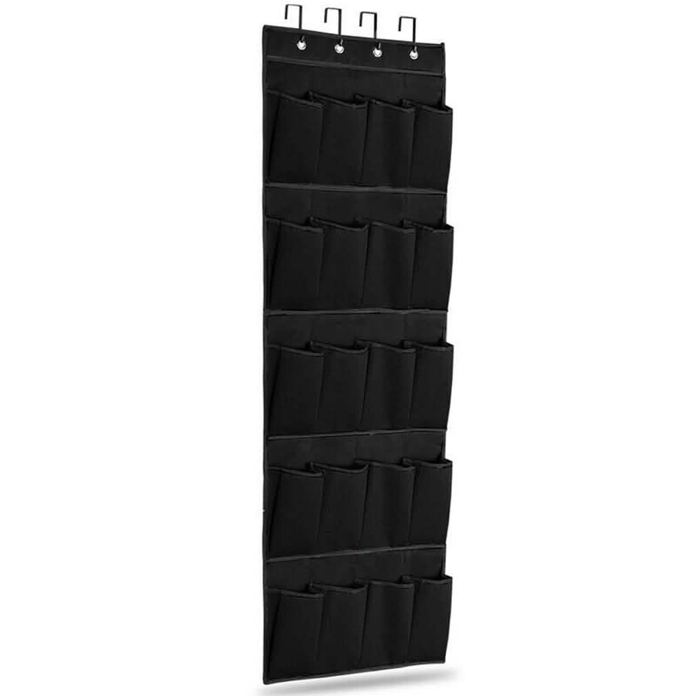 20 Pocket: Over the Door Shoe Rack Organizer Home Essentials Black - DailySale