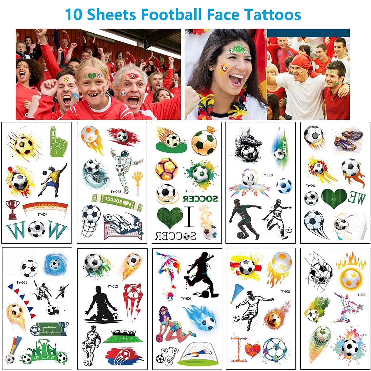 20 Sheet 2022 Football World Cup Football Sports Face Sticker Sports & Outdoors - DailySale