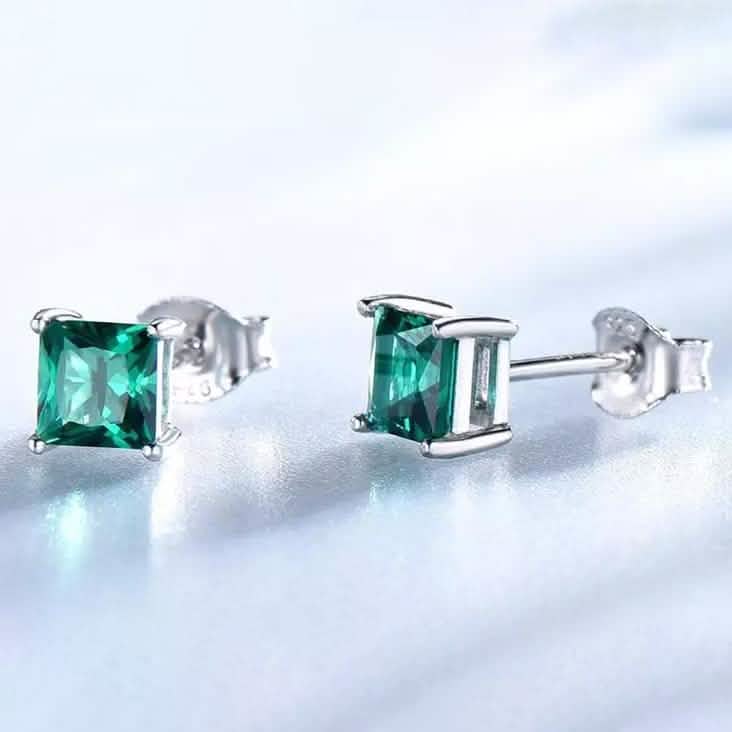 2.00 CTTW Sterling Silver Emerald Princess Cut Studs Earrings - DailySale