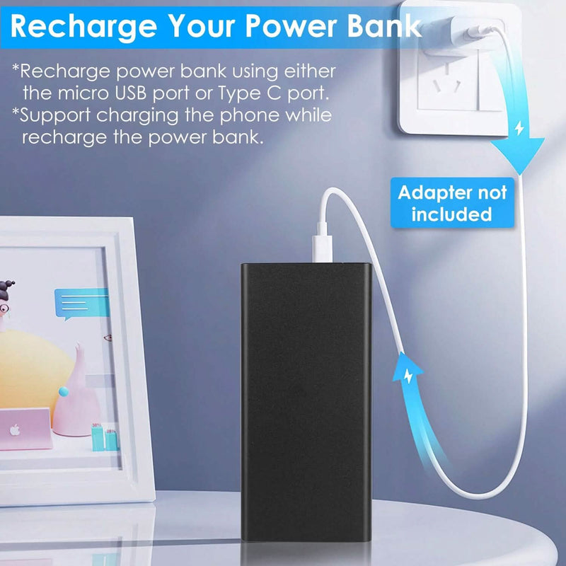 20000mAh Power Bank Portable External Battery Pack with Dual USB Output Ports Type C Micro USB Input Mobile Accessories - DailySale