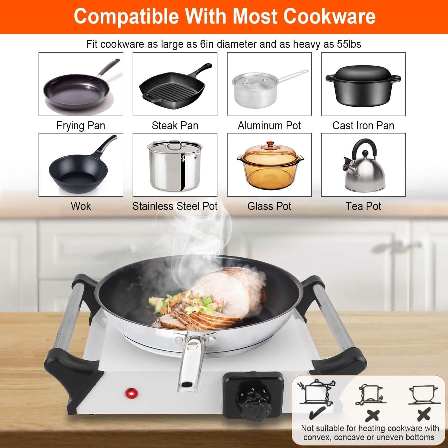 2000W Electric Burner Portable Coil Heating Hot Plate Stove Countertop Kitchen Appliances - DailySale