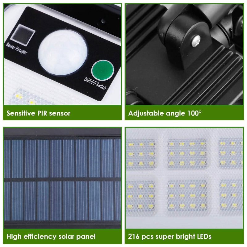 216 LEDs Solar Outdoor Light Motion Sensor Security Wireless Lamp Outdoor Lighting - DailySale