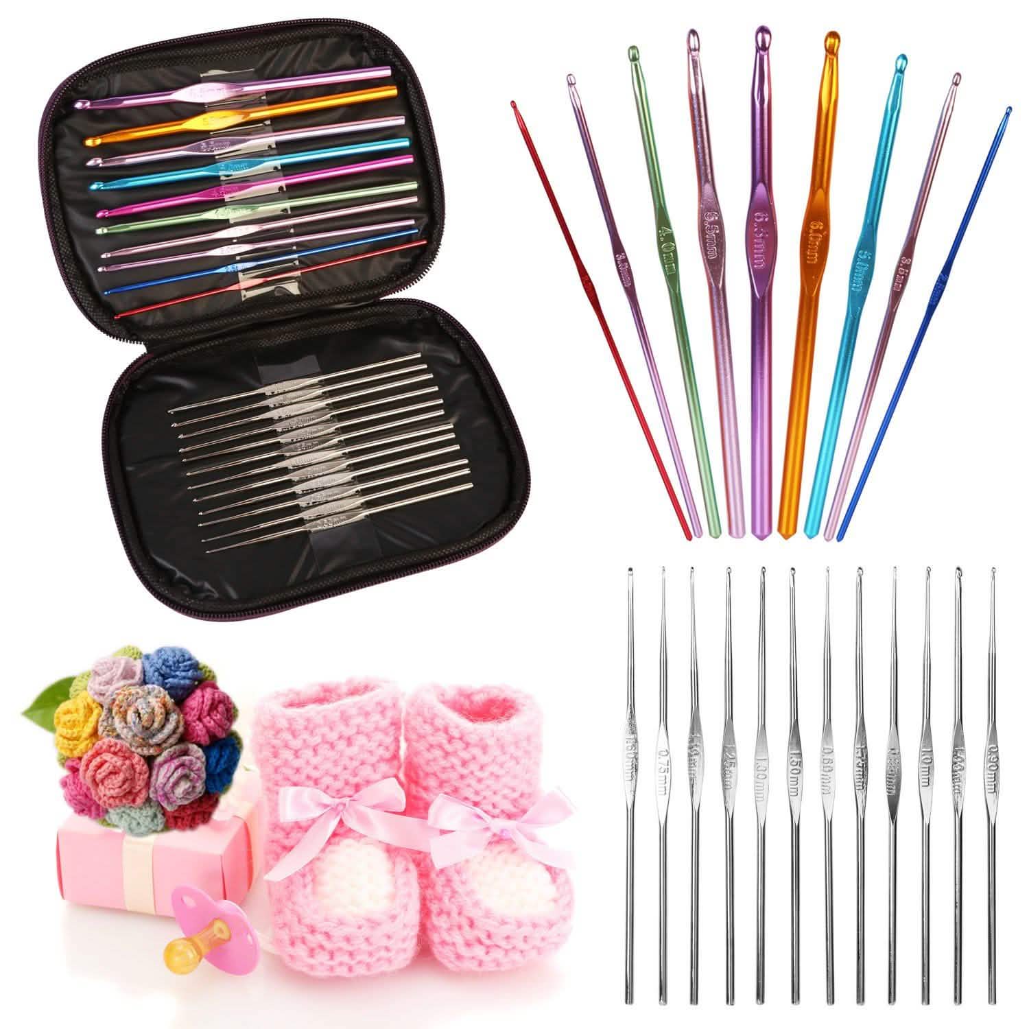 22-Piece: Aluminum Multi-Color Crochet Hook Needles Art & Craft Supplies - DailySale