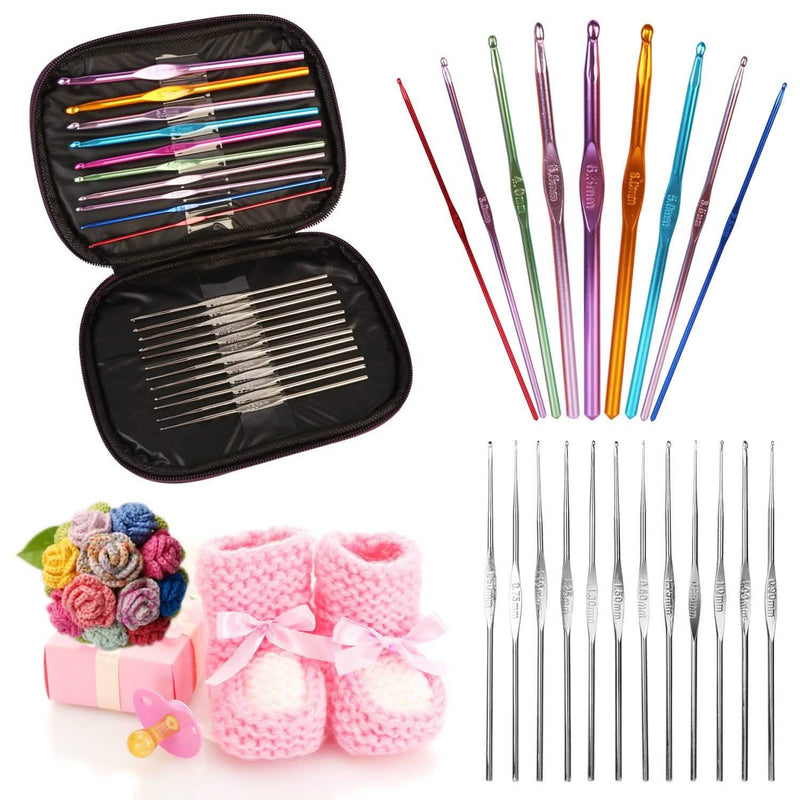 22-Piece: Aluminum Multi-Color Crochet Hook Needles Art & Craft Supplies - DailySale