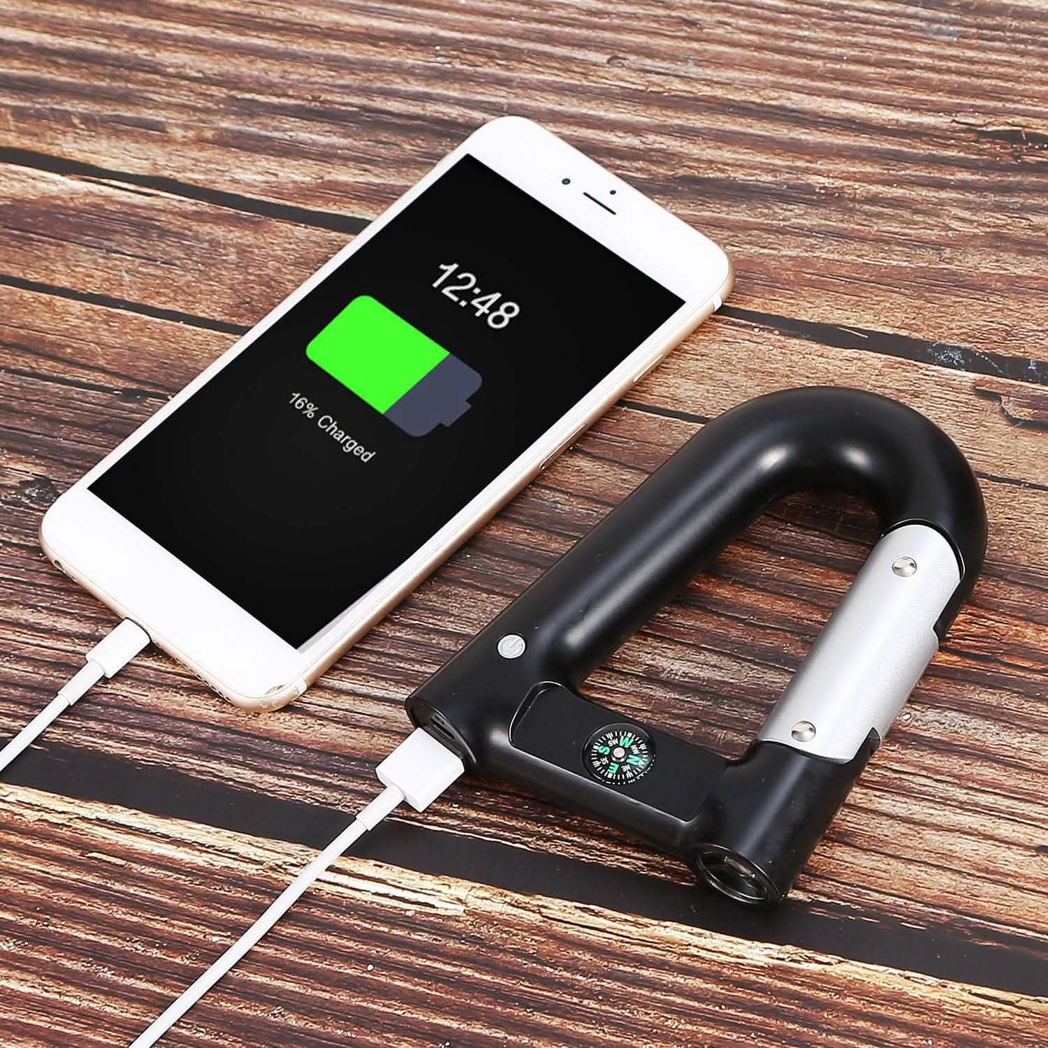 2200 mAh Powerbank with Emergency Flashlight Compass Carabiner-Shaped Sports & Outdoors - DailySale