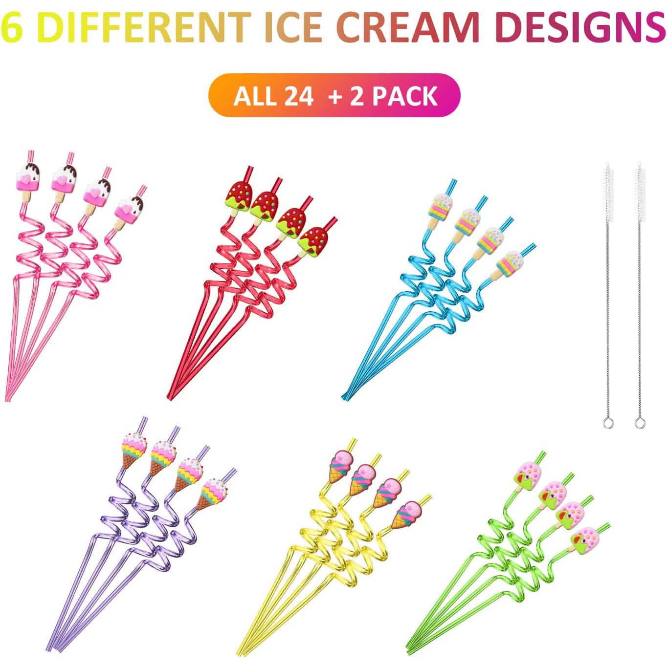 24-Pack: Reusable Ice Cream Straws for Birthday Party Supplies Wine & Dining - DailySale
