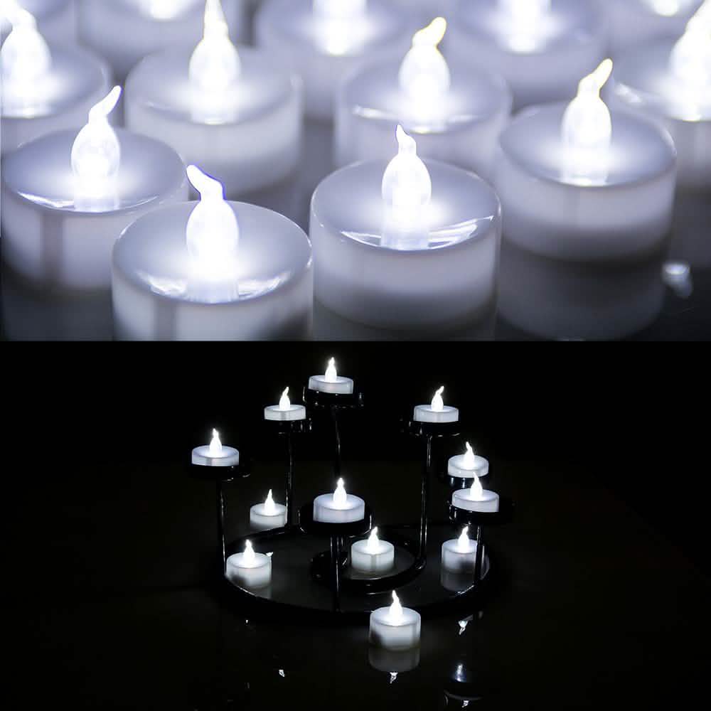 24-Pack: White LED Tealight Timer Candles Battery Operated Flameless Smokeless Indoor Lighting - DailySale
