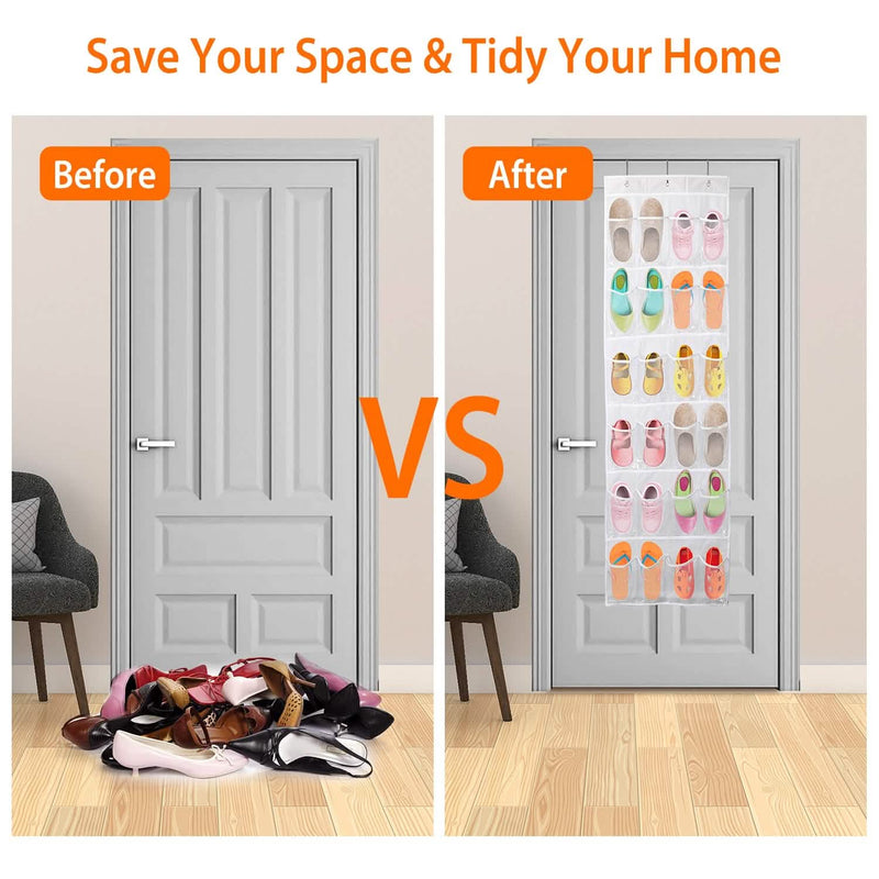 24-Pocket: Over the Door Shoes Rack Crystal Clear Organizer Closet & Storage - DailySale