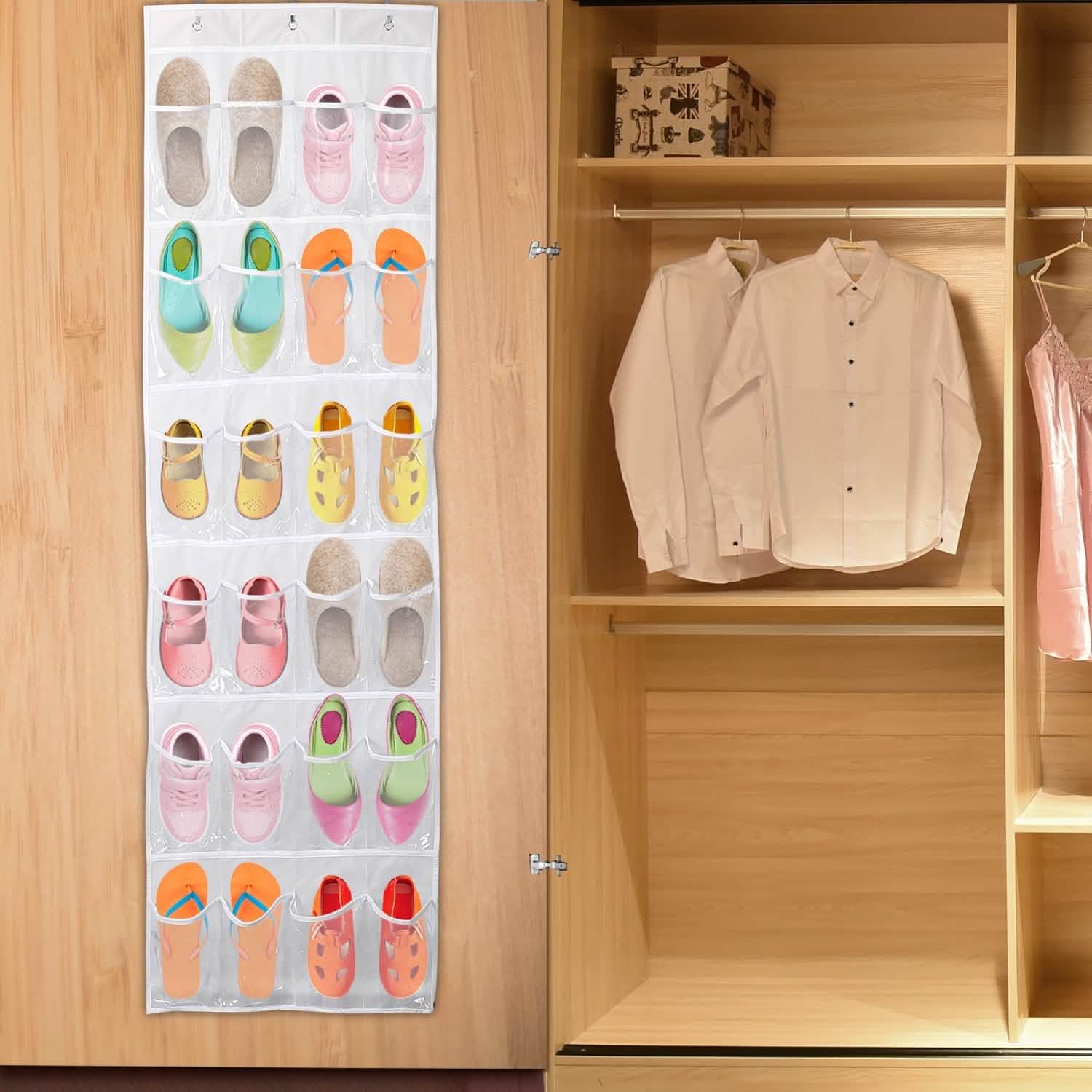 24-Pocket: Over the Door Shoes Rack Crystal Clear Organizer Closet & Storage - DailySale
