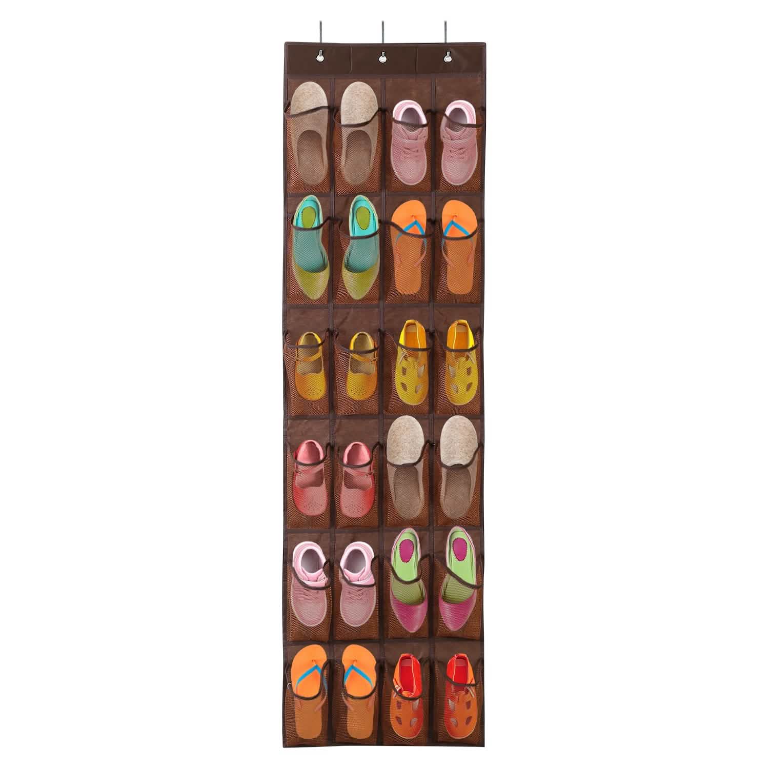 24 Pockets Over the Door Shoe Rack Closet & Storage Coffee - DailySale