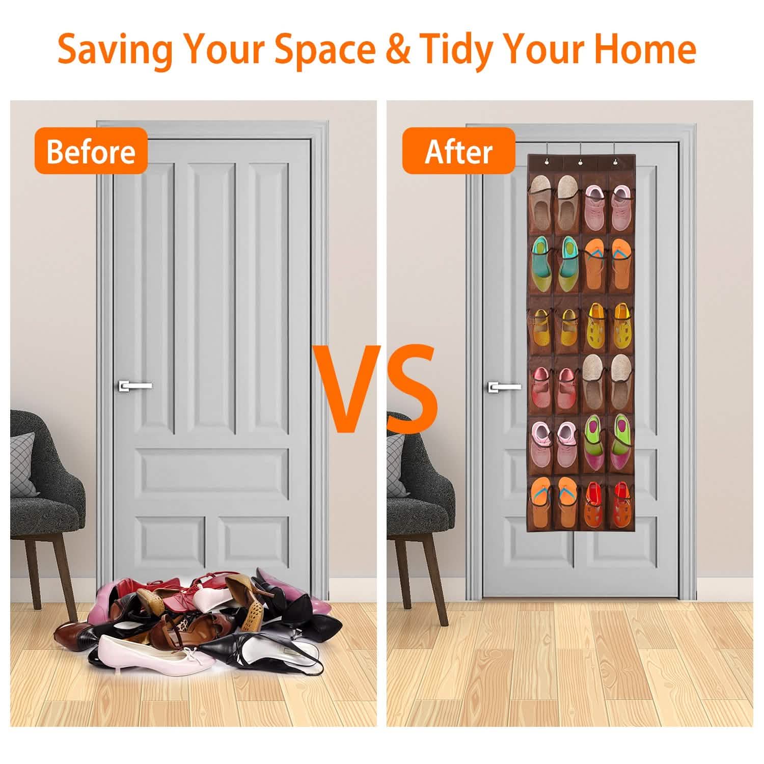 24 Pockets Over the Door Shoe Rack Closet & Storage - DailySale
