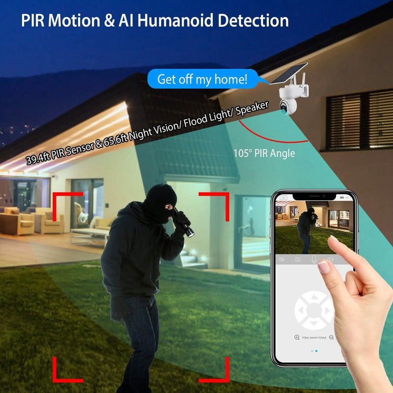 2.4G Wifi Solar Wireless 1080P Surveillance Camera with Flood Light Night Vision Smart Home & Security - DailySale