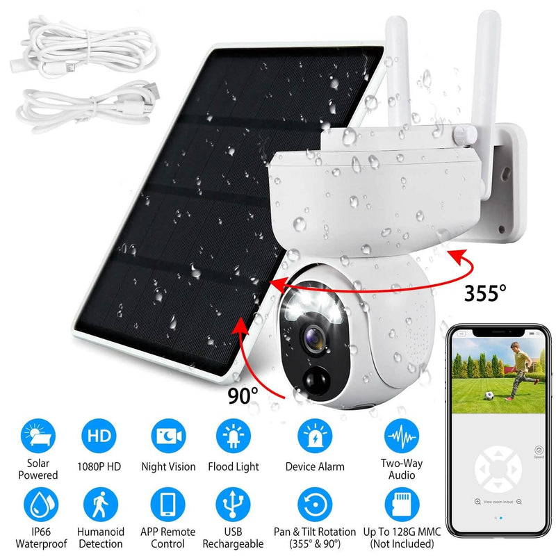 2.4G Wifi Solar Wireless 1080P Surveillance Camera with Flood Light Night Vision Smart Home & Security - DailySale