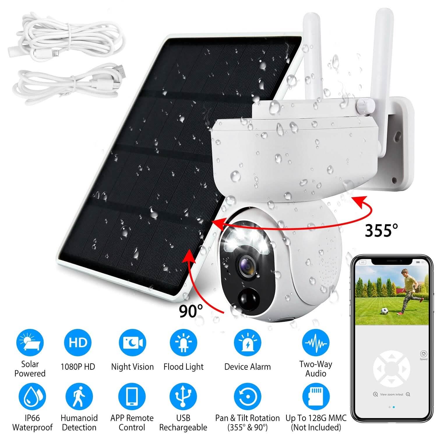 2.4G Wifi Solar Wireless 1080P Surveillance Camera with Flood Light Night Vision Smart Home & Security - DailySale